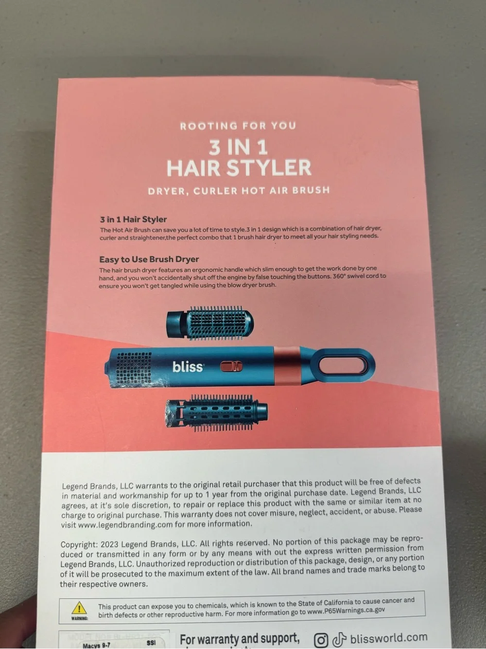 Bliss 3-in-1 Hair Styler - Blue with Rose Accent